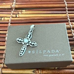 Silpada Silver Beaded Cross Pendant with Pearl
